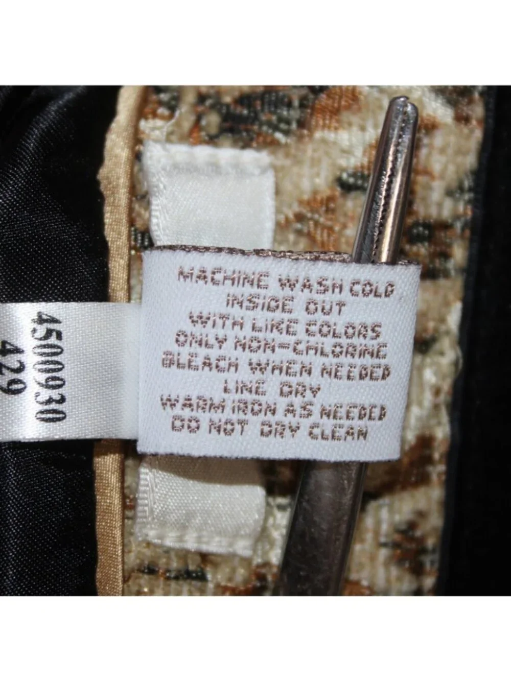 Chicos Jacket Sz 2 Tan Black Buttons Pockets Rayon Polyester Metallic Jacket - Picture 8 of 10